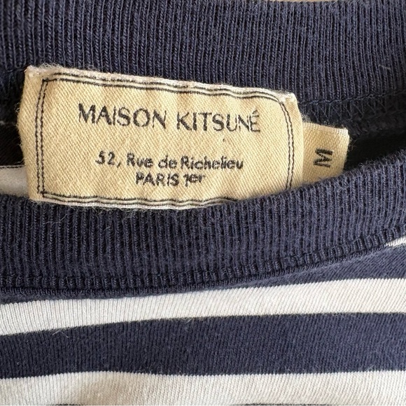 MAISON KITSUNE Blue and White Striped Long Sleeve Tee - Picture 5 of 6